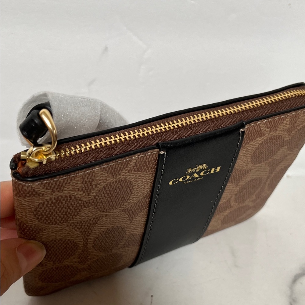 Coach Signature Brown and Black Wristlet - Picture 3 of 10